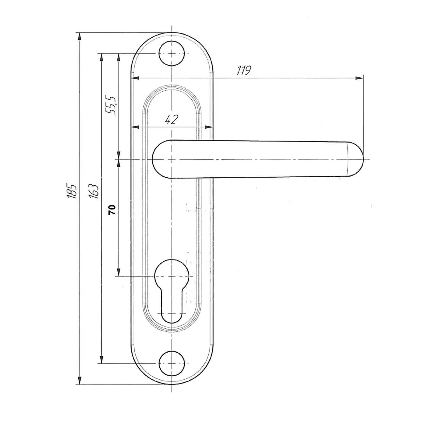 Ручка дверная Zenit (Зенит) на планке РФ1-70.02 хром 