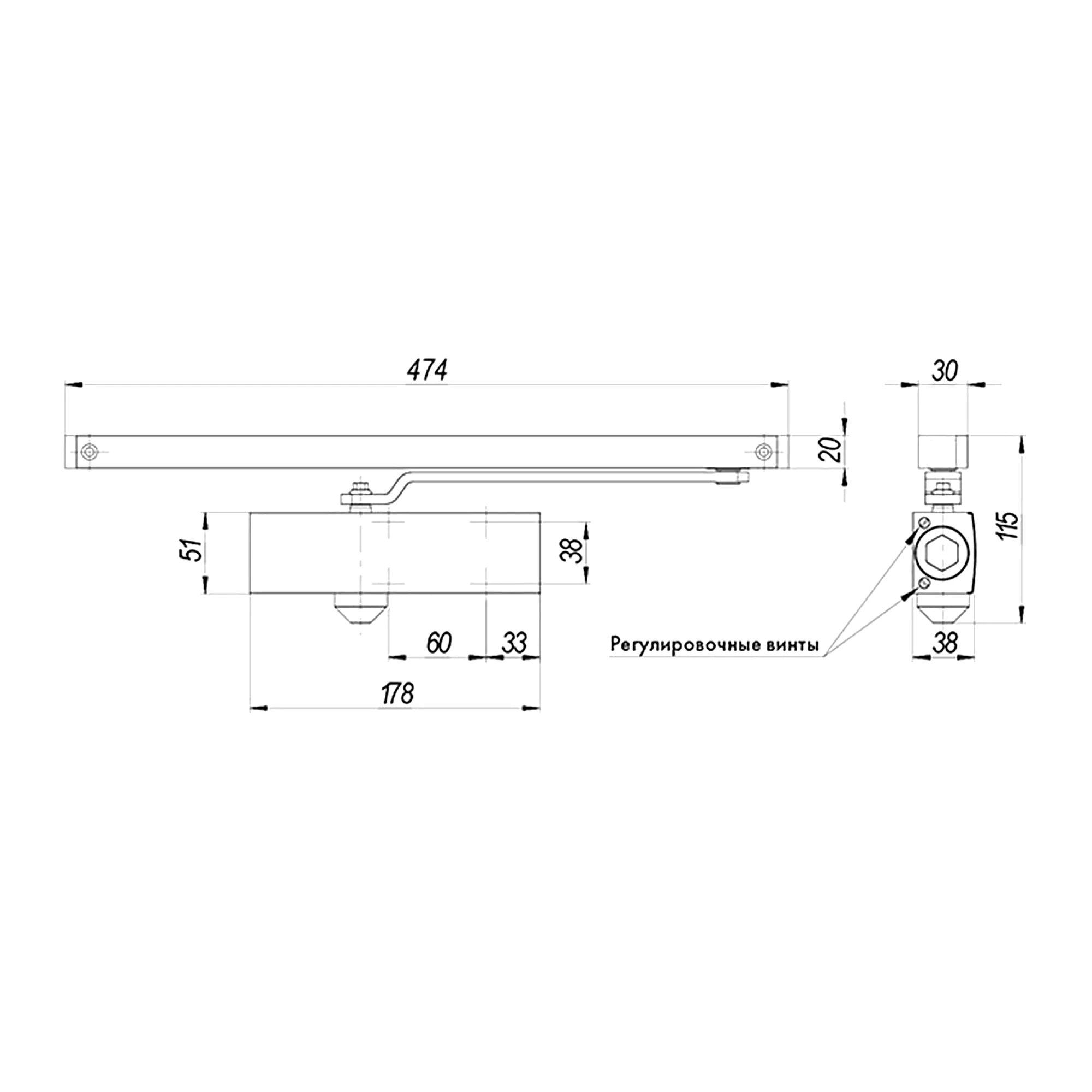 Доводчик Armadillo (Армадилло) дверной со скользящей тягой DCSLIDER85 (DCS-85) AL (алюминий) 